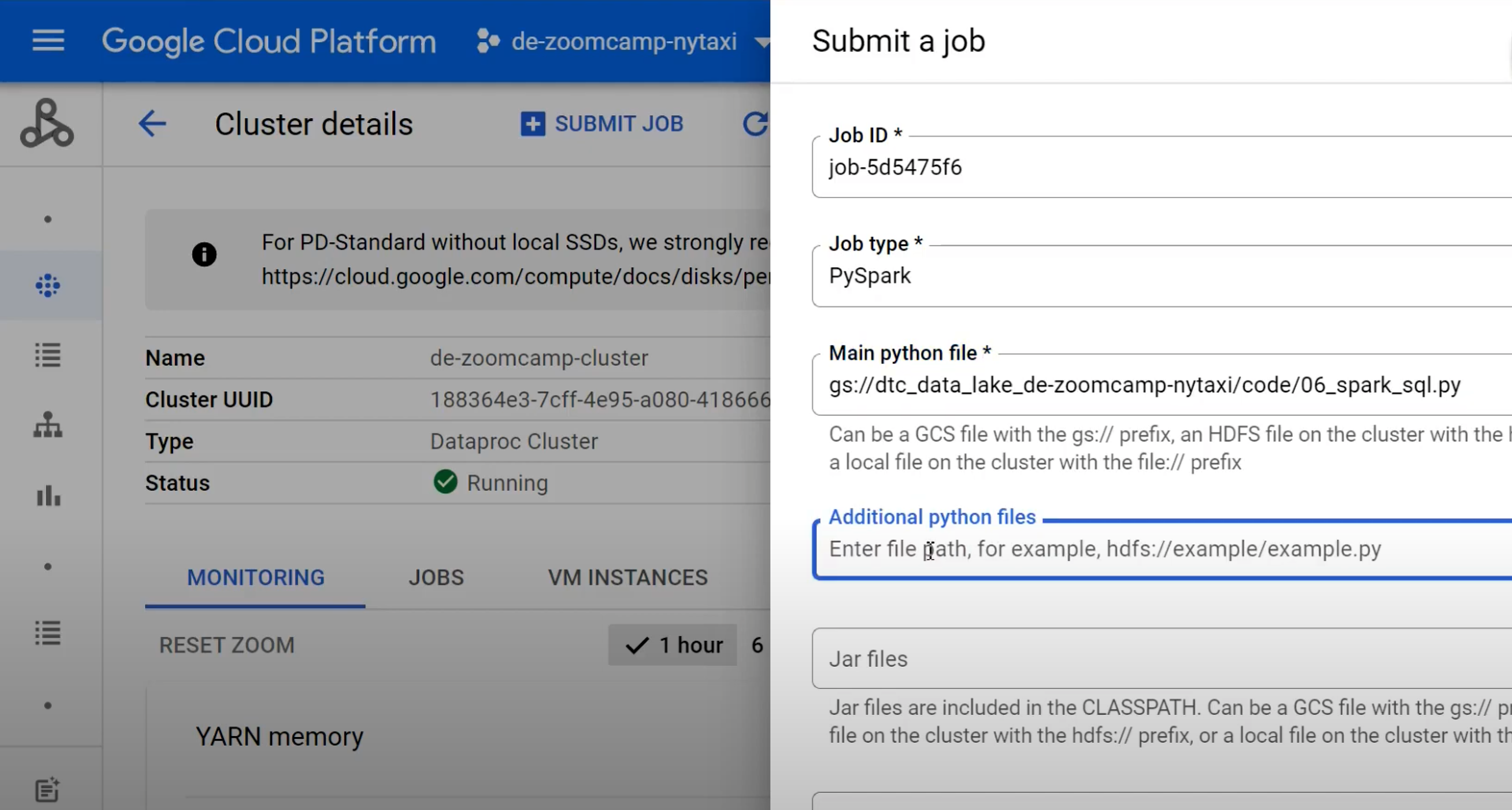 setting up a job